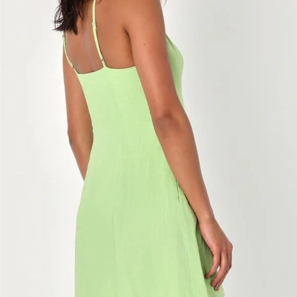 Green Linen Mini Dress w/ Pockets from Lulus. Size Small. - Picture 4 of 5